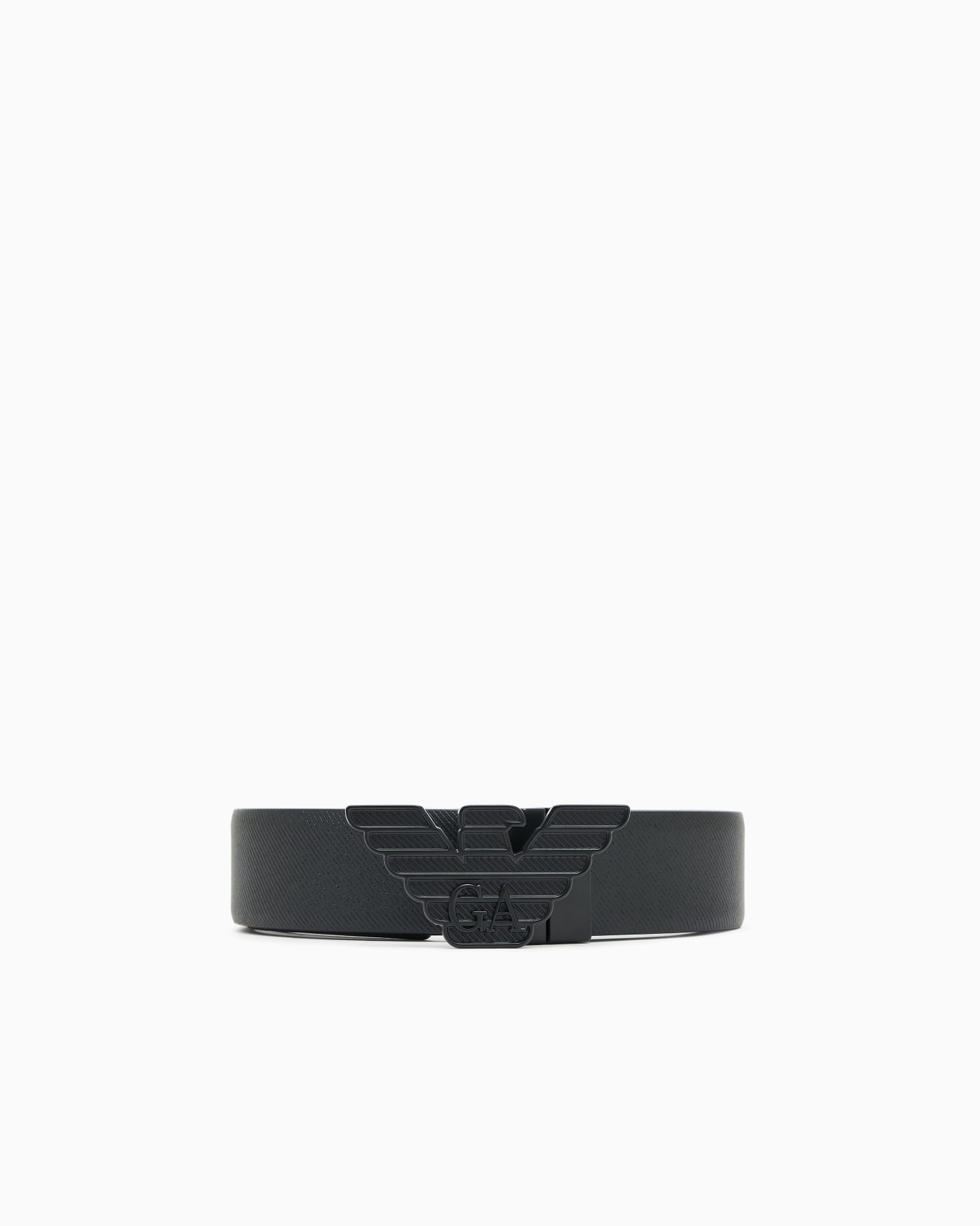 Leather belt with embossed print and eagle buckle