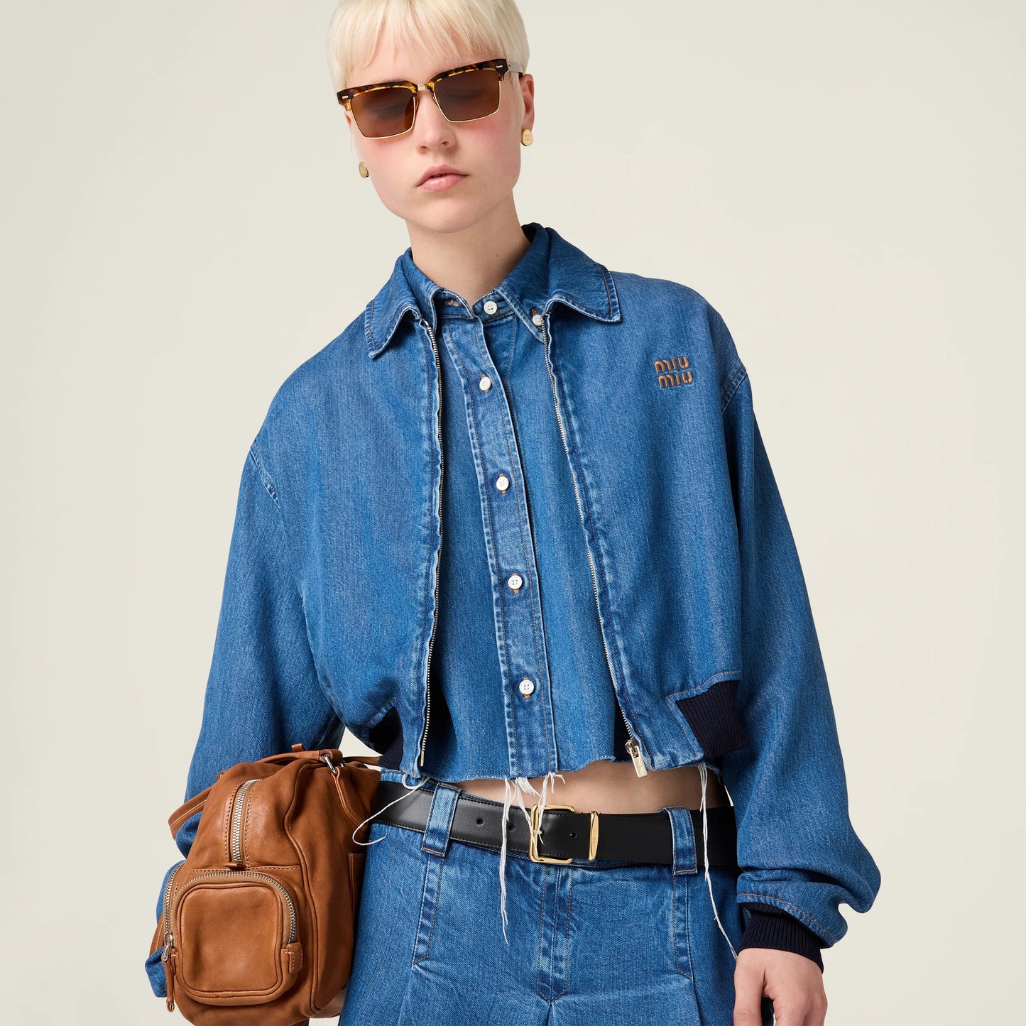 Denim blouson jacket