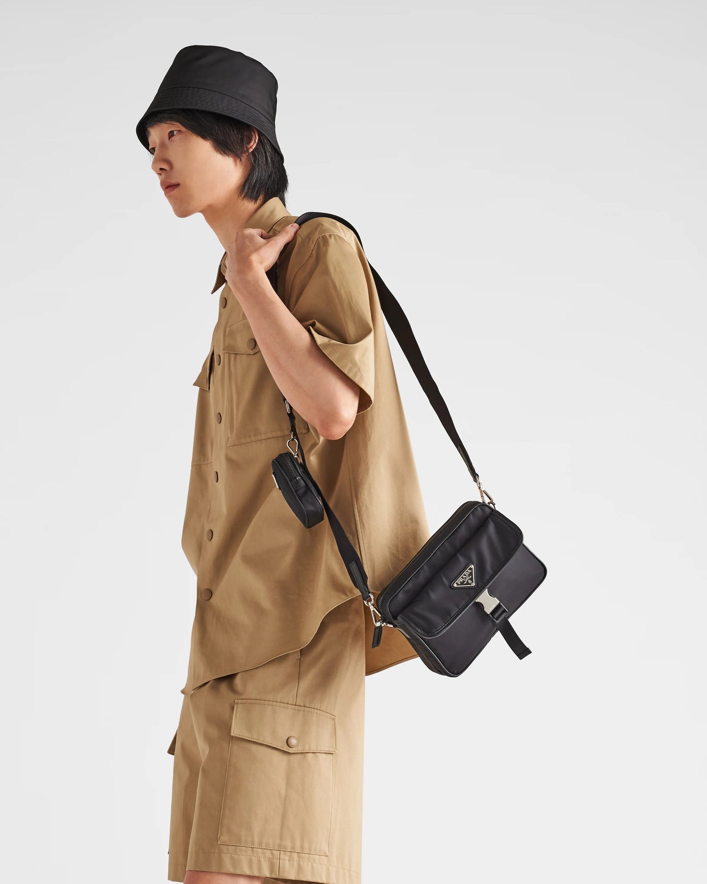 Re-Nylon and Saffiano leather shoulder bag