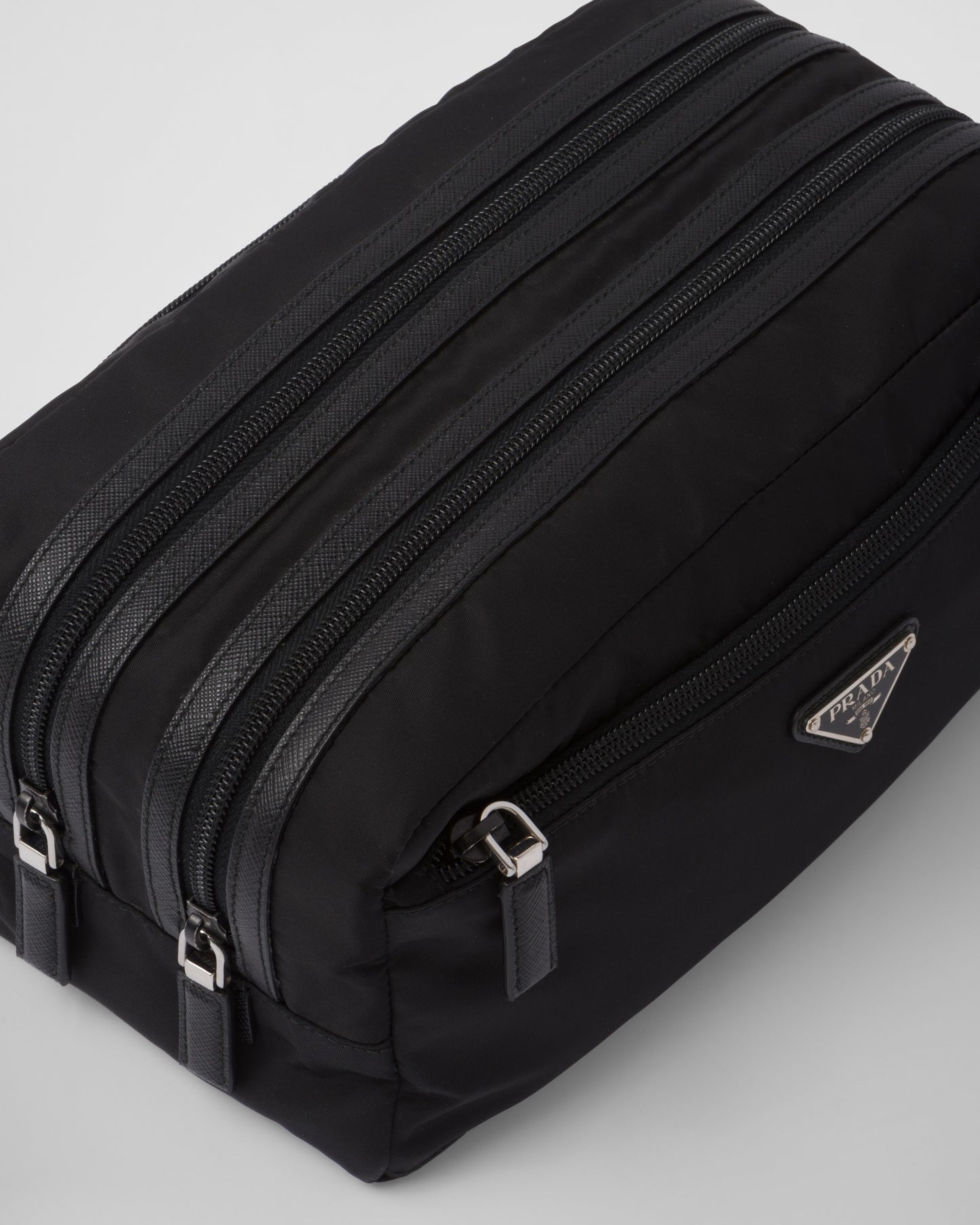 Re-Nylon and Saffiano leather travel pouch