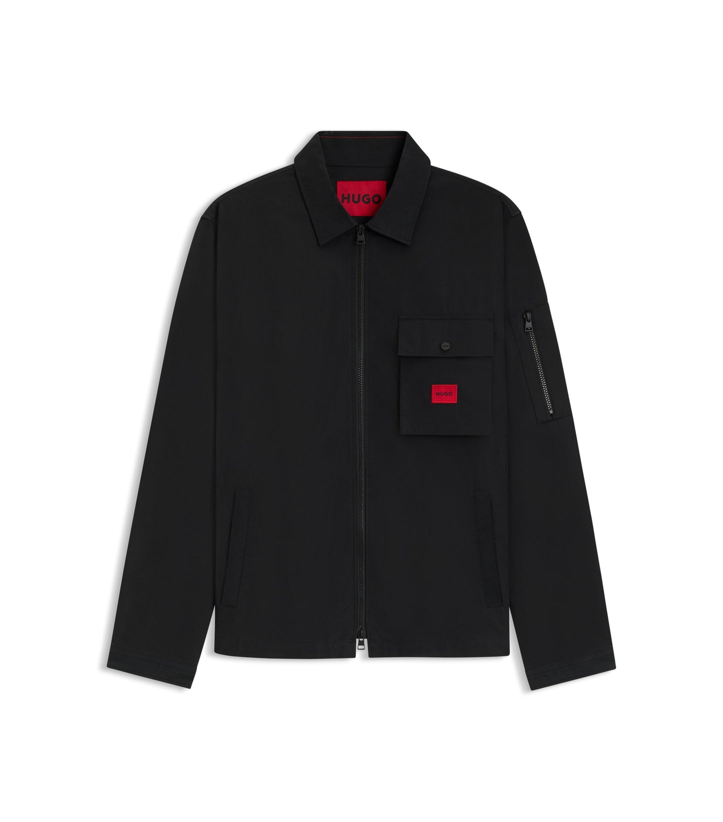 Zip-up cotton-blend canvas overshirt with logo label