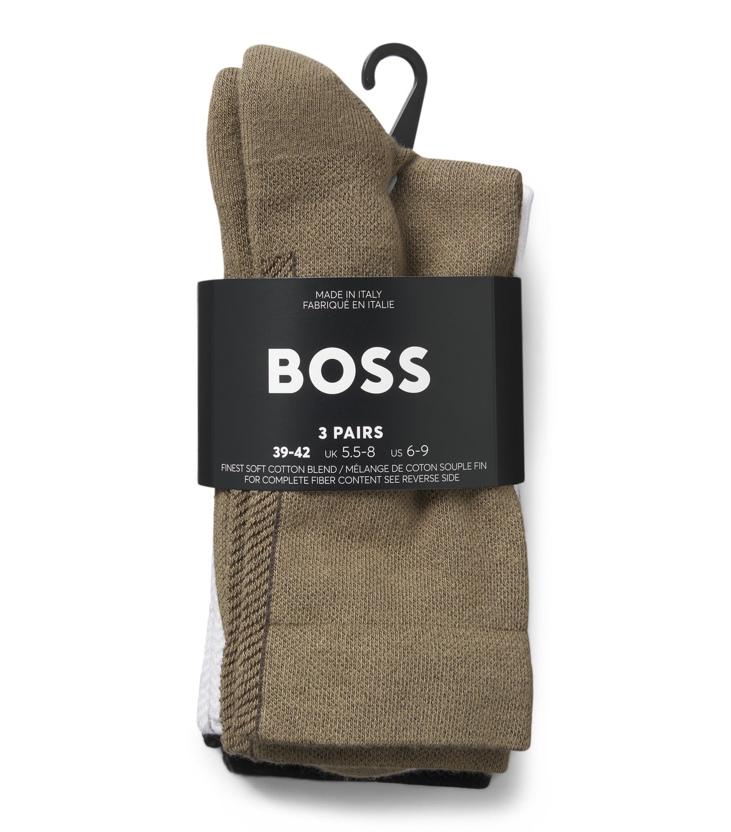 Three-pack of regular-length socks with structured tape