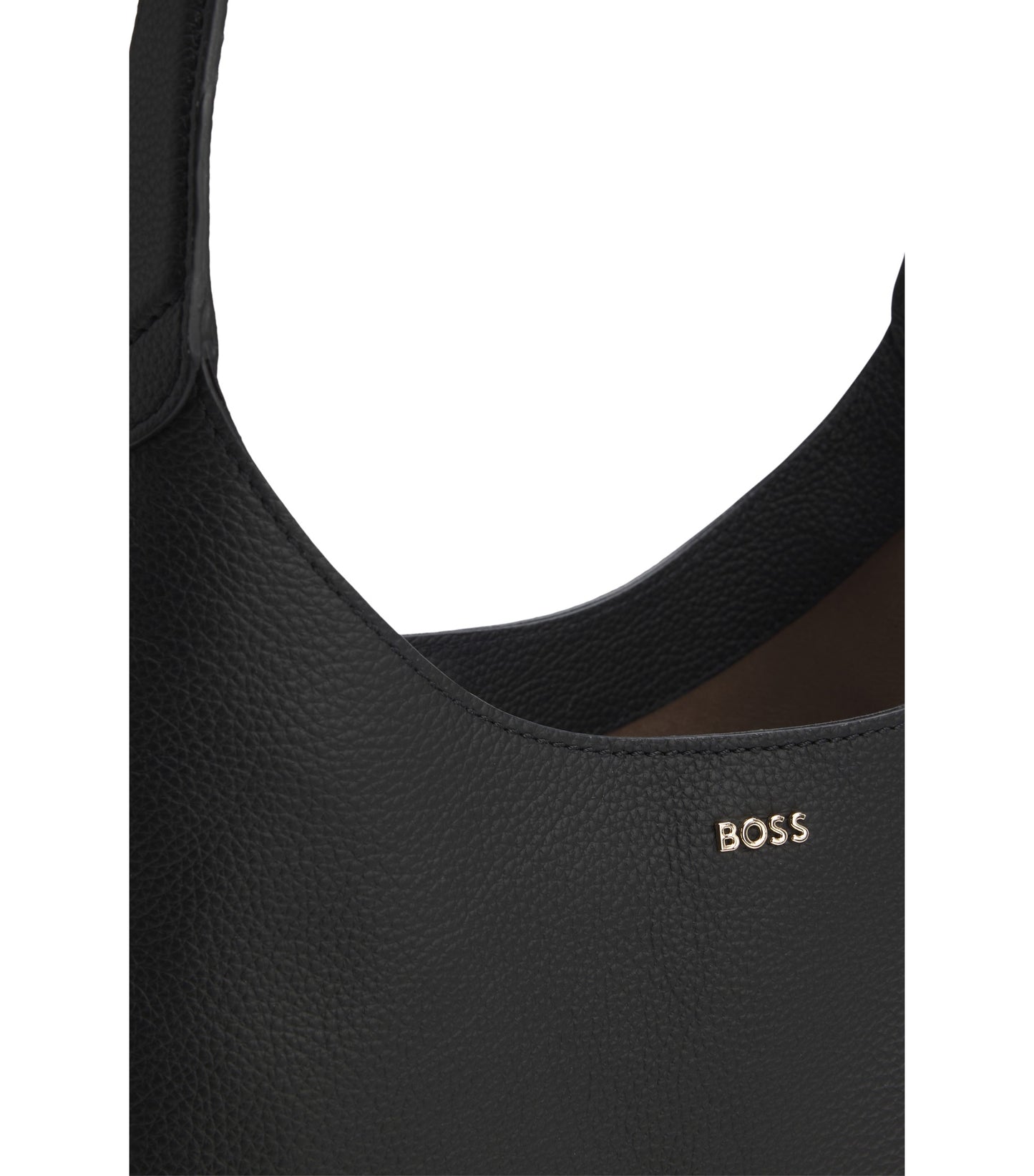 Hobo bag in leather with metallic logo lettering