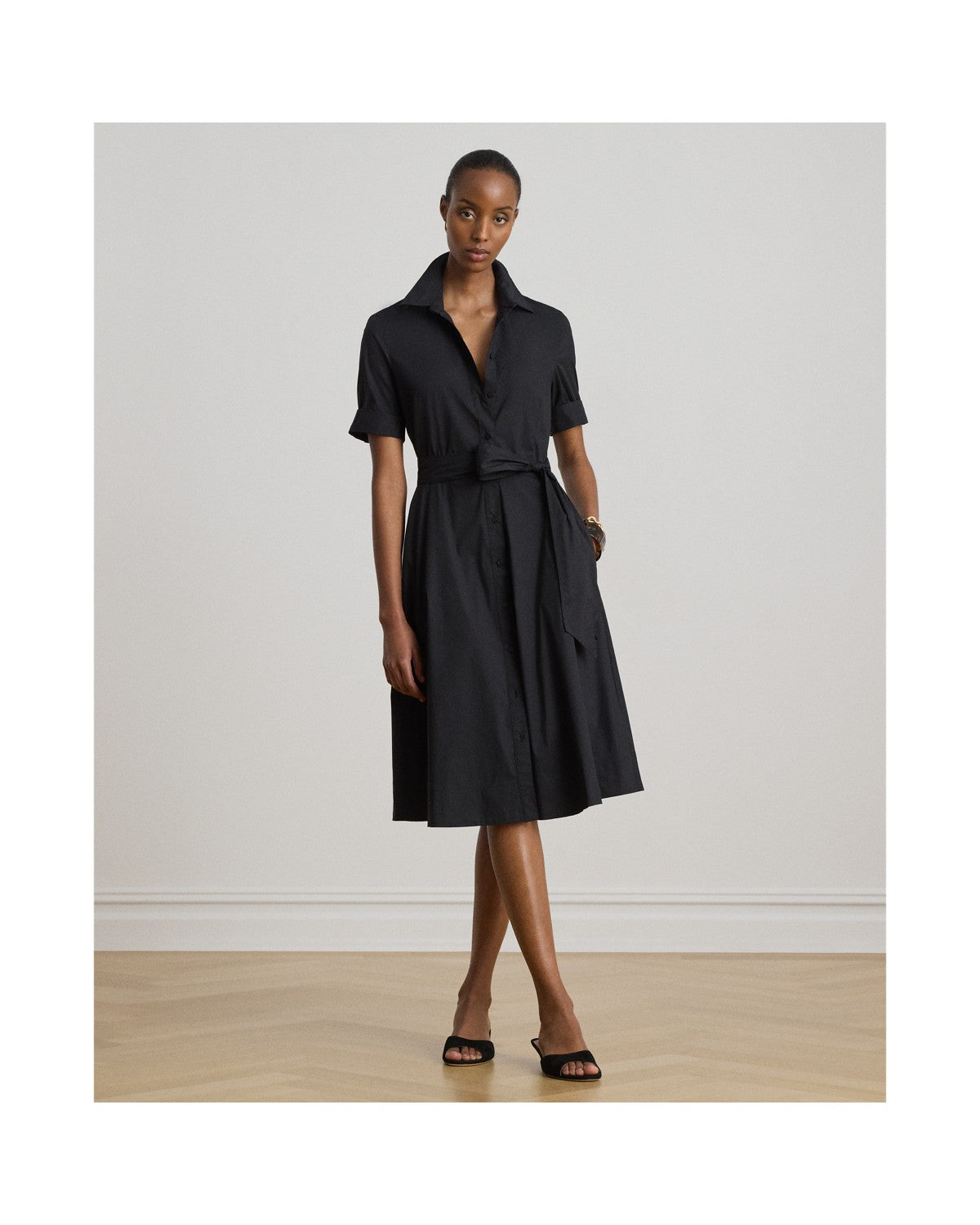 Belted Cotton-Blend Shirt dress