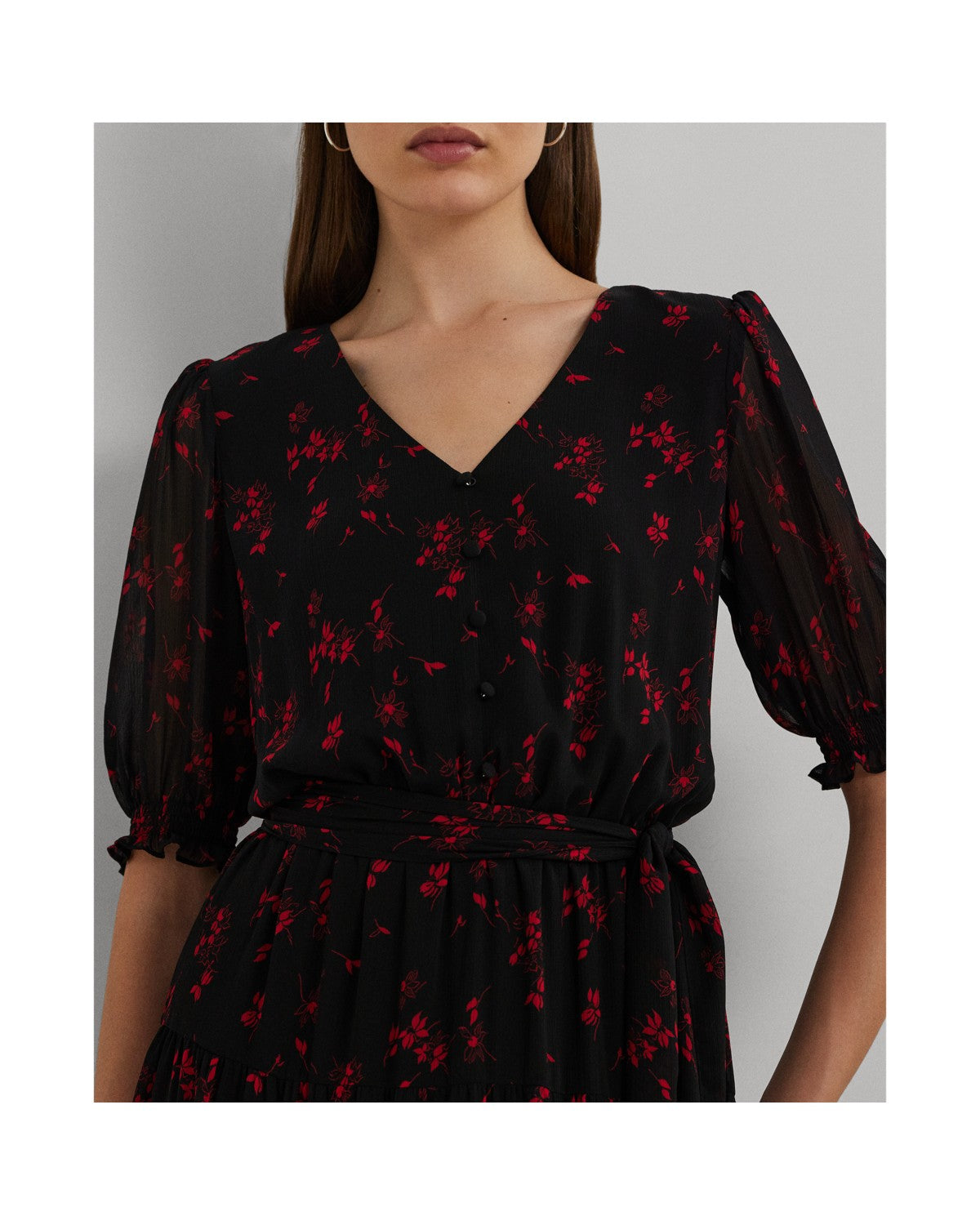 Floral Belted Crinkle Georgette Dress