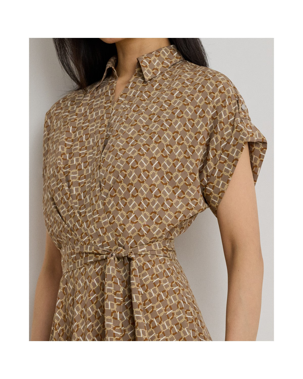 Geo-Print Belted Crepe Dress