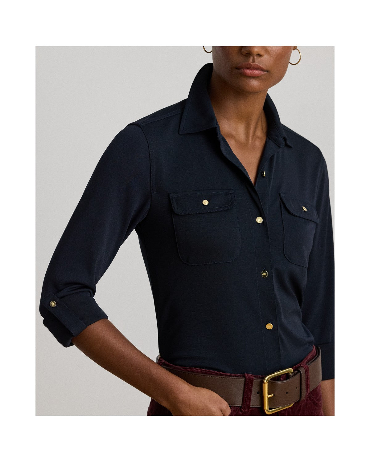 Stretch Jersey Roll-Tab-Sleeve Shirt