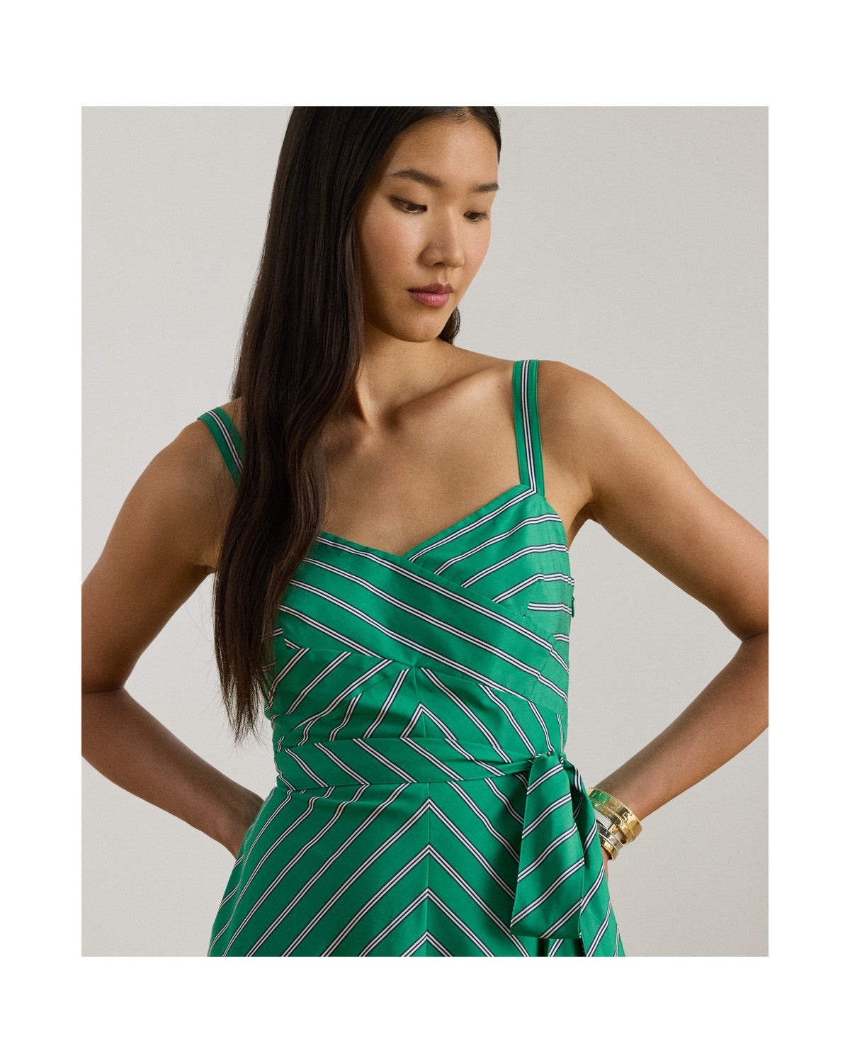 Striped Belted Cotton Sleeveless Dress