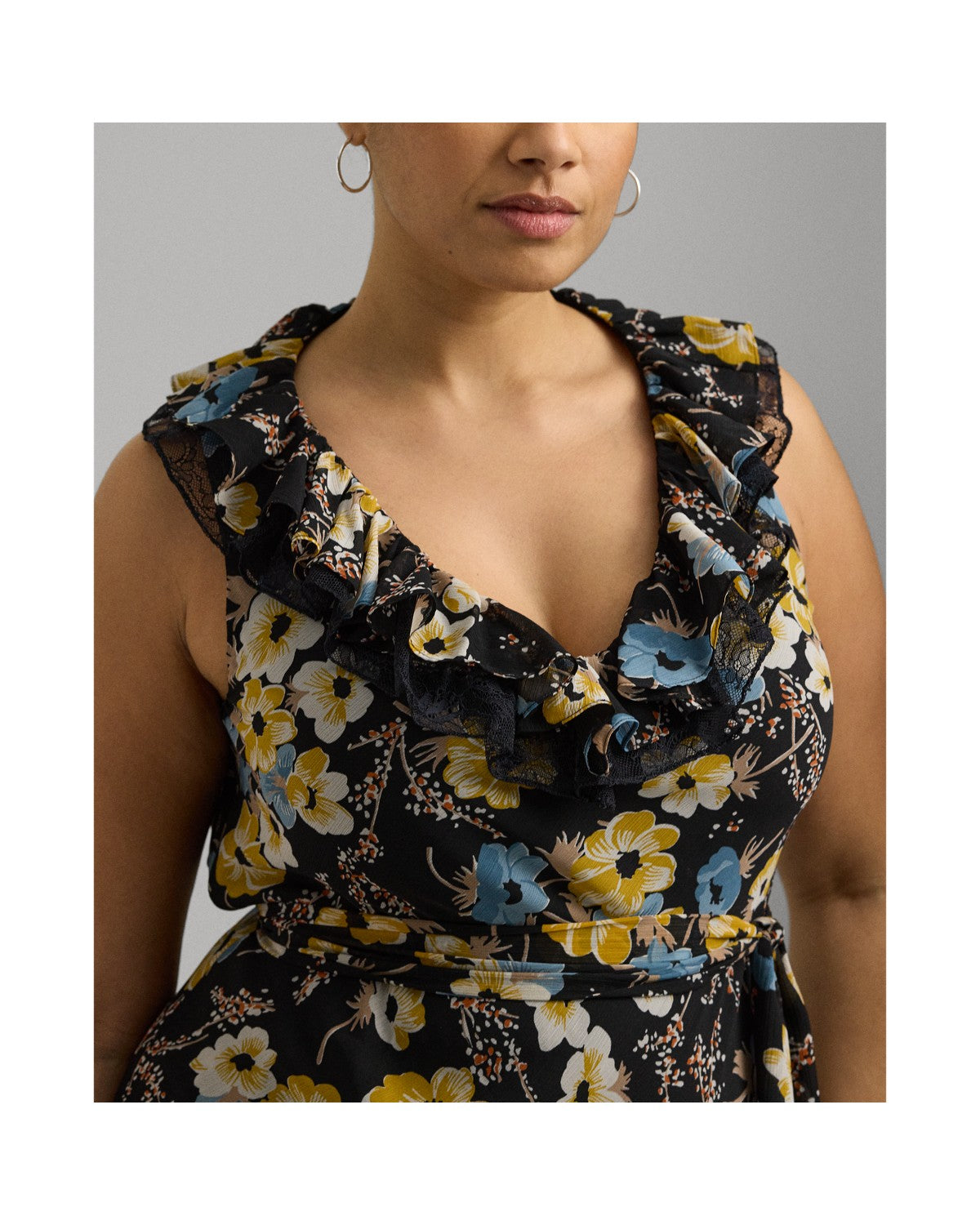 Floral Belted Crinkle Georgette Dress