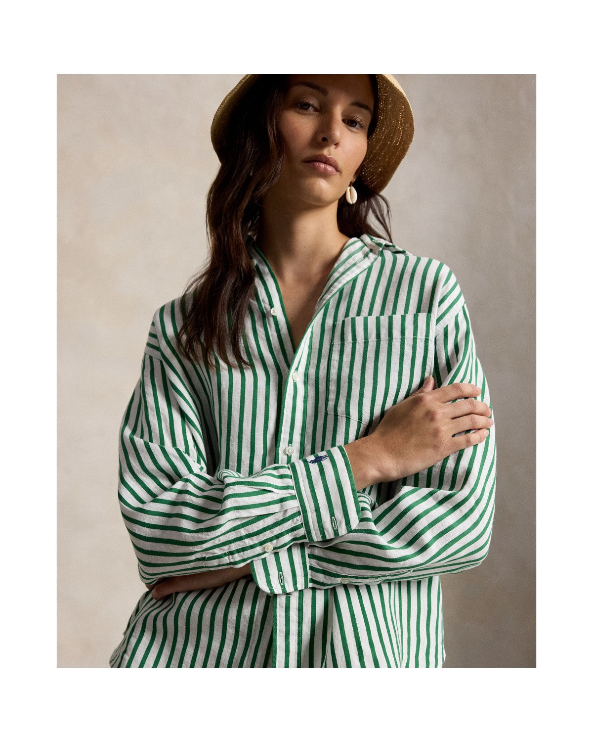 Oversize Fit Striped Linen-Cotton Shirt