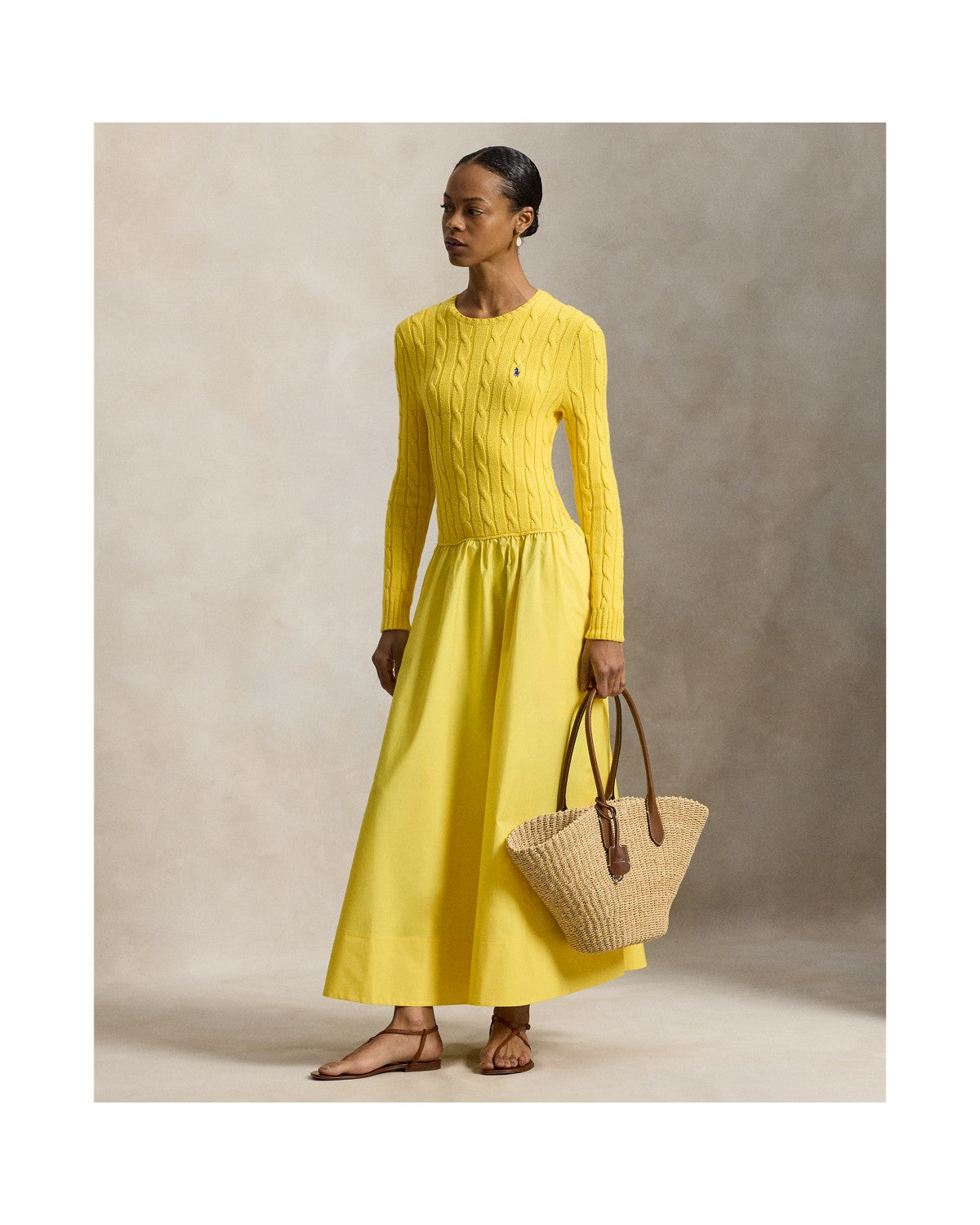 Cable-Knit Bodice Cotton Dress