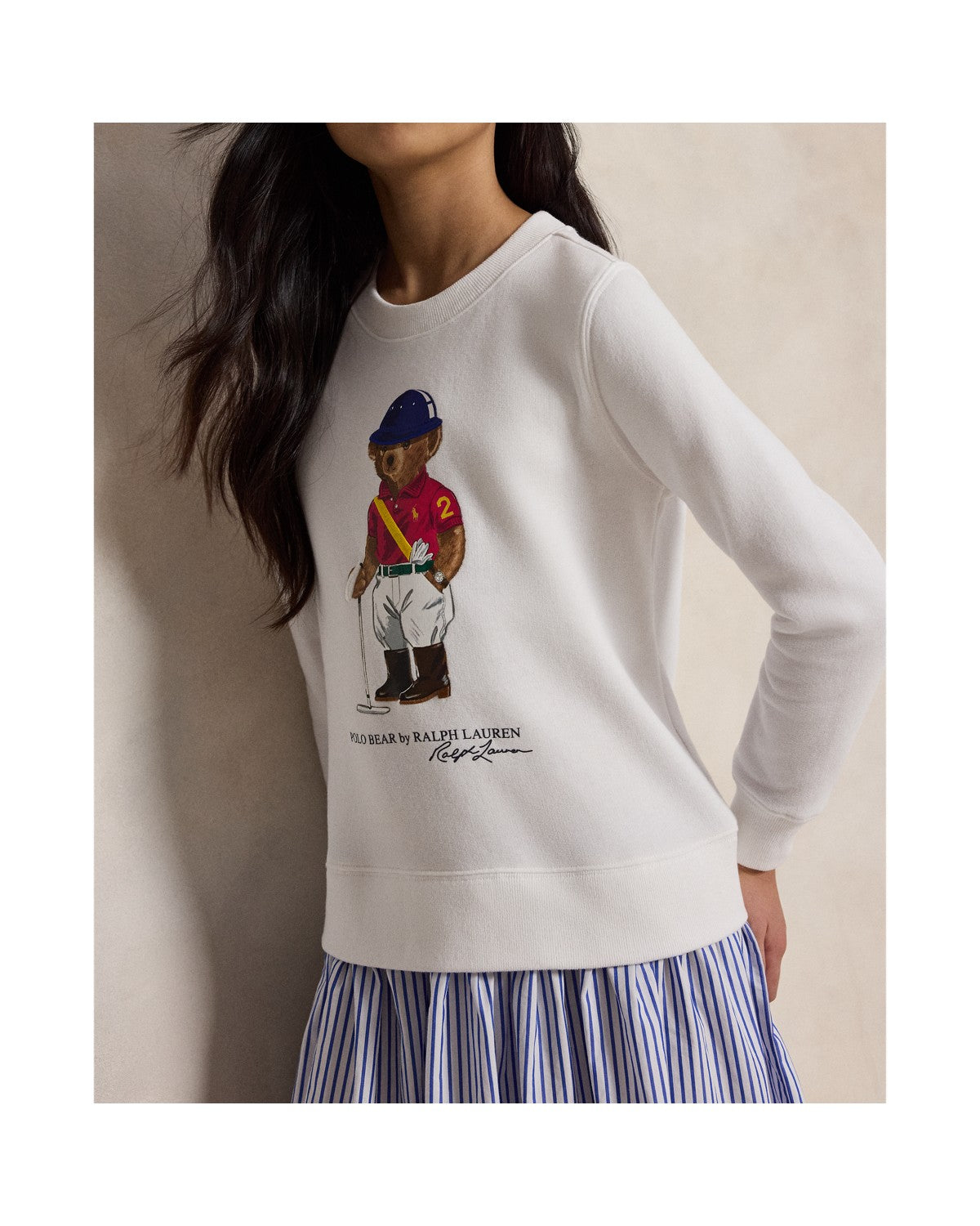 Polo Bear Striped-Skirt Fleece Dress