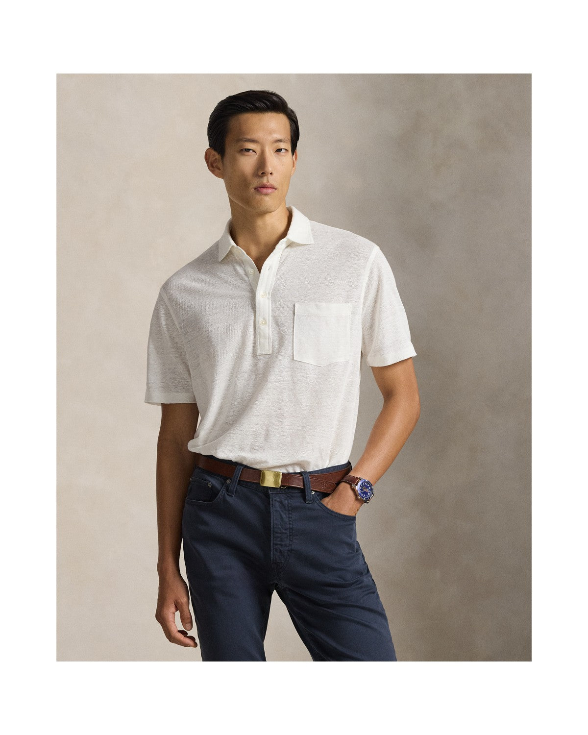 Standard Fit Linen Piqué Polo Shirt