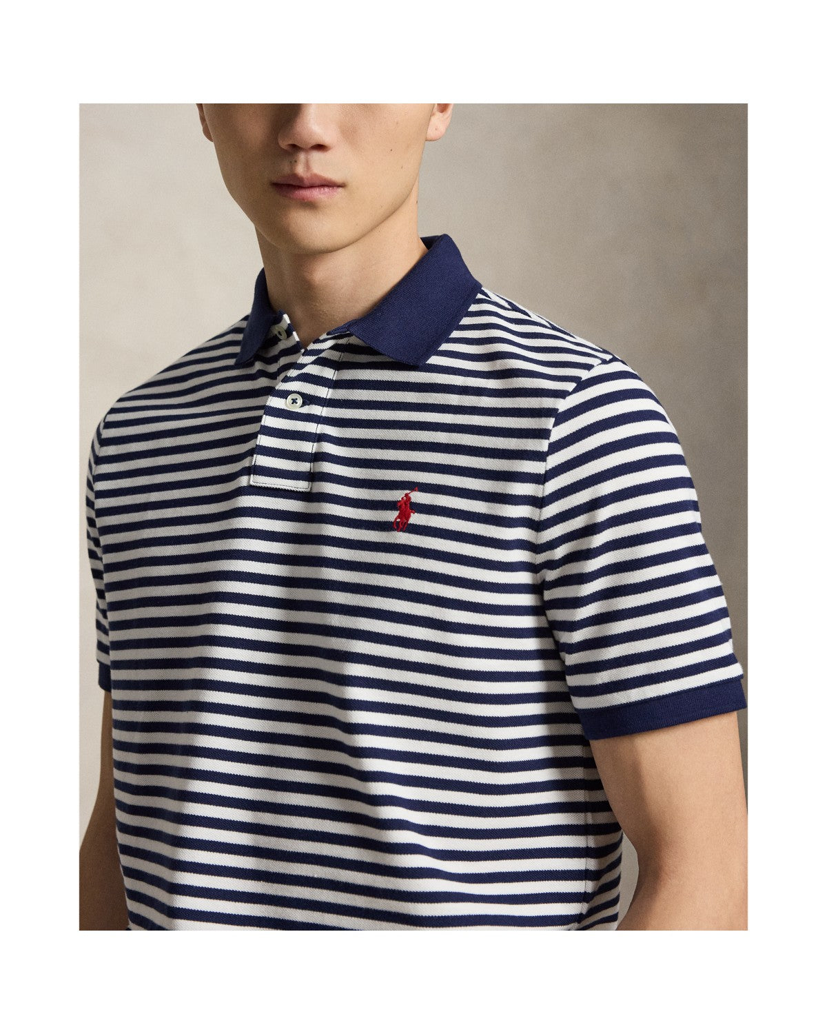 Classic Fit Striped Mesh Polo Shirt