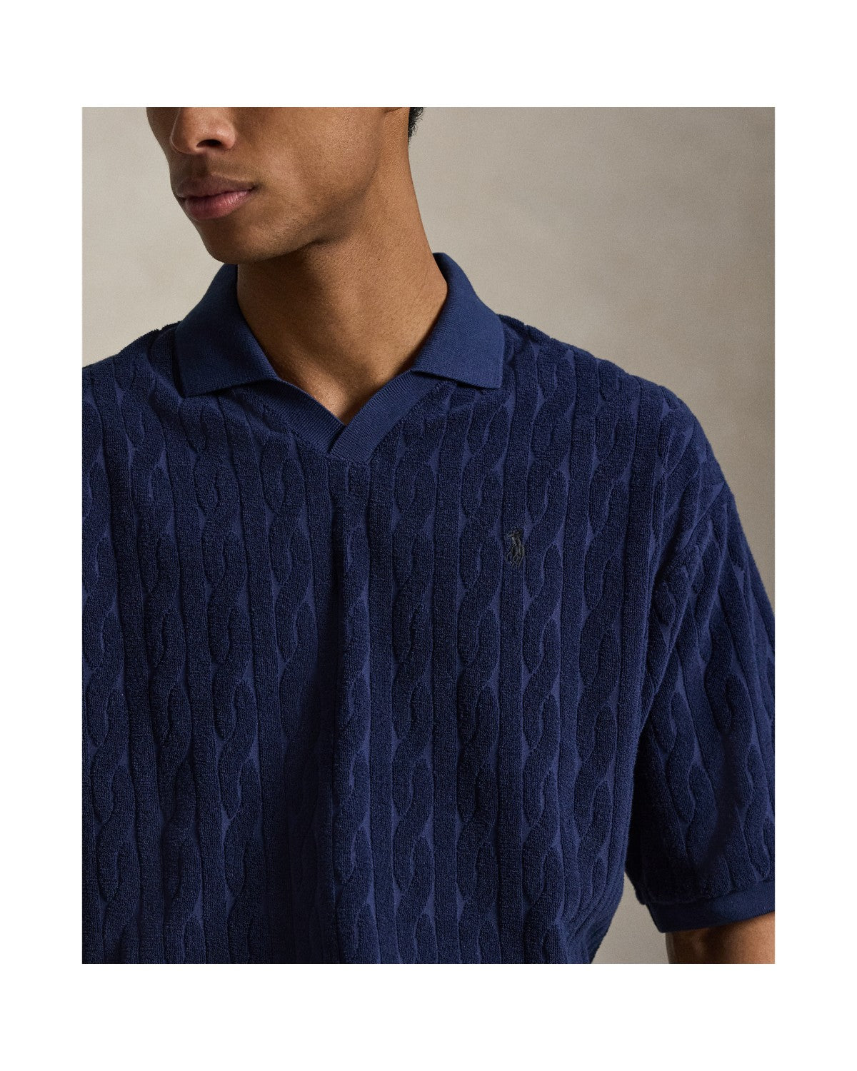 Relaxed Fit Cabled Terry Polo Shirt