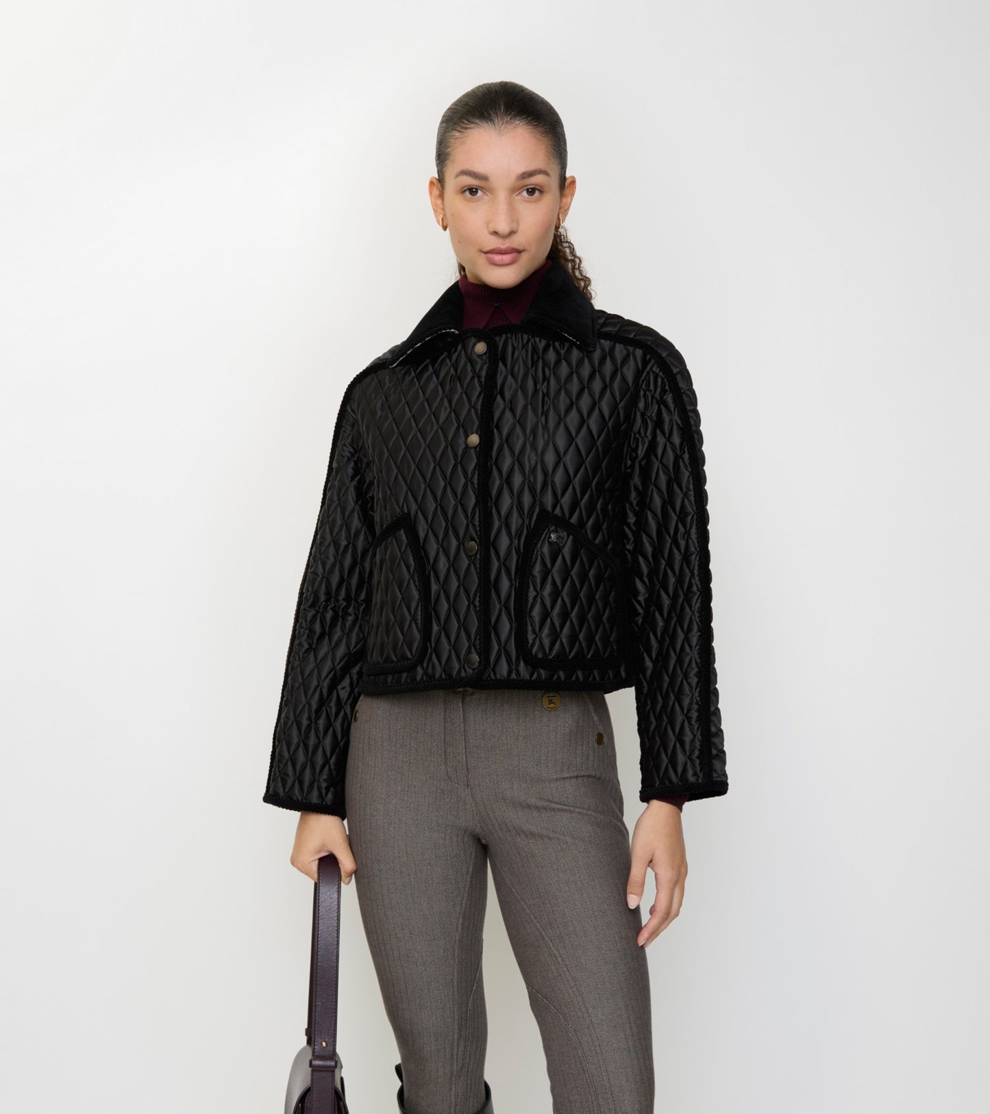 Cropped Quilted Nylon Floriston Jacket in Black