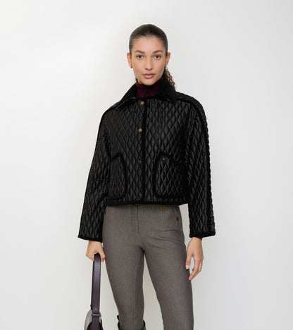 Cropped Quilted Nylon Floriston Jacket in Black