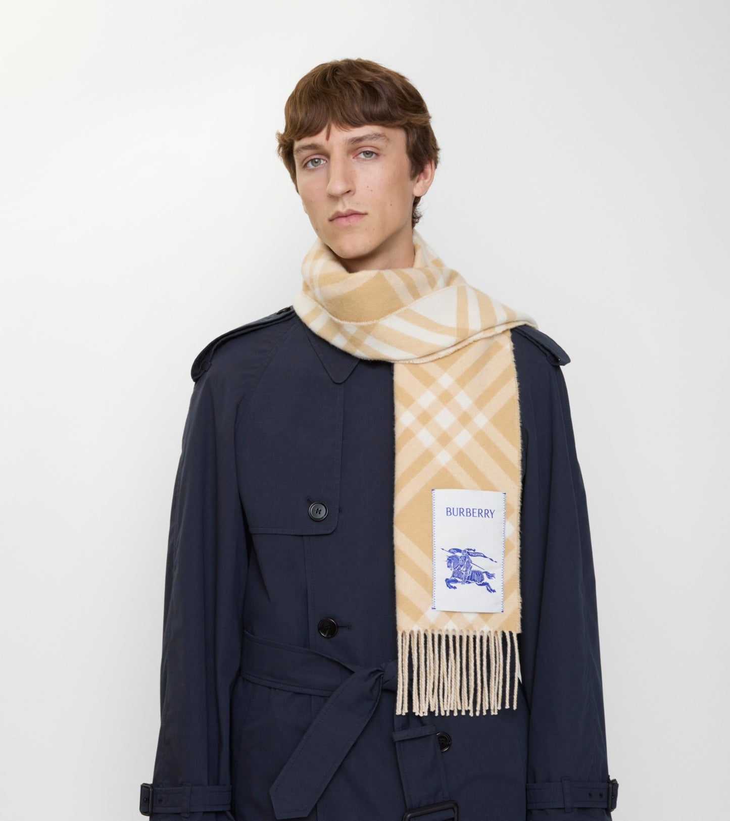Check Cashmere Scarf in Sand beige
