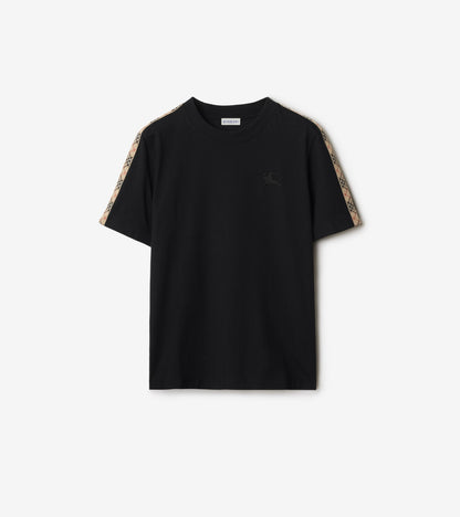 Check Trim Cotton T-shirt in Pale grey melange