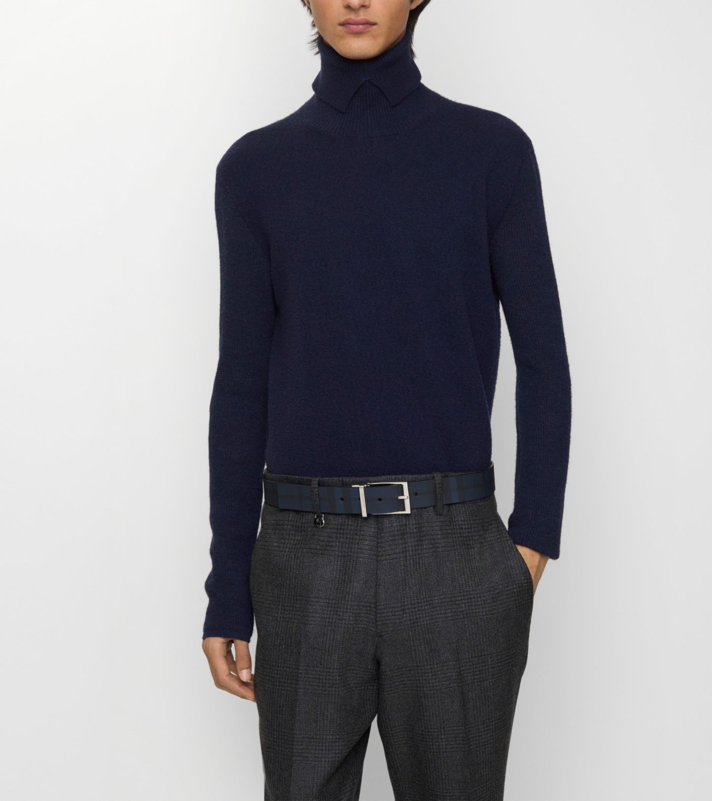 Reversible Check Belt in Navy/black