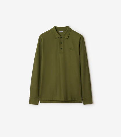 Long-sleeve Cotton Polo Shirt in Clay brown