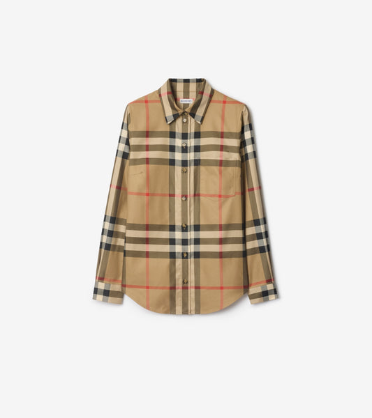 Slim Fit Check Cotton Shirt in Archive beige