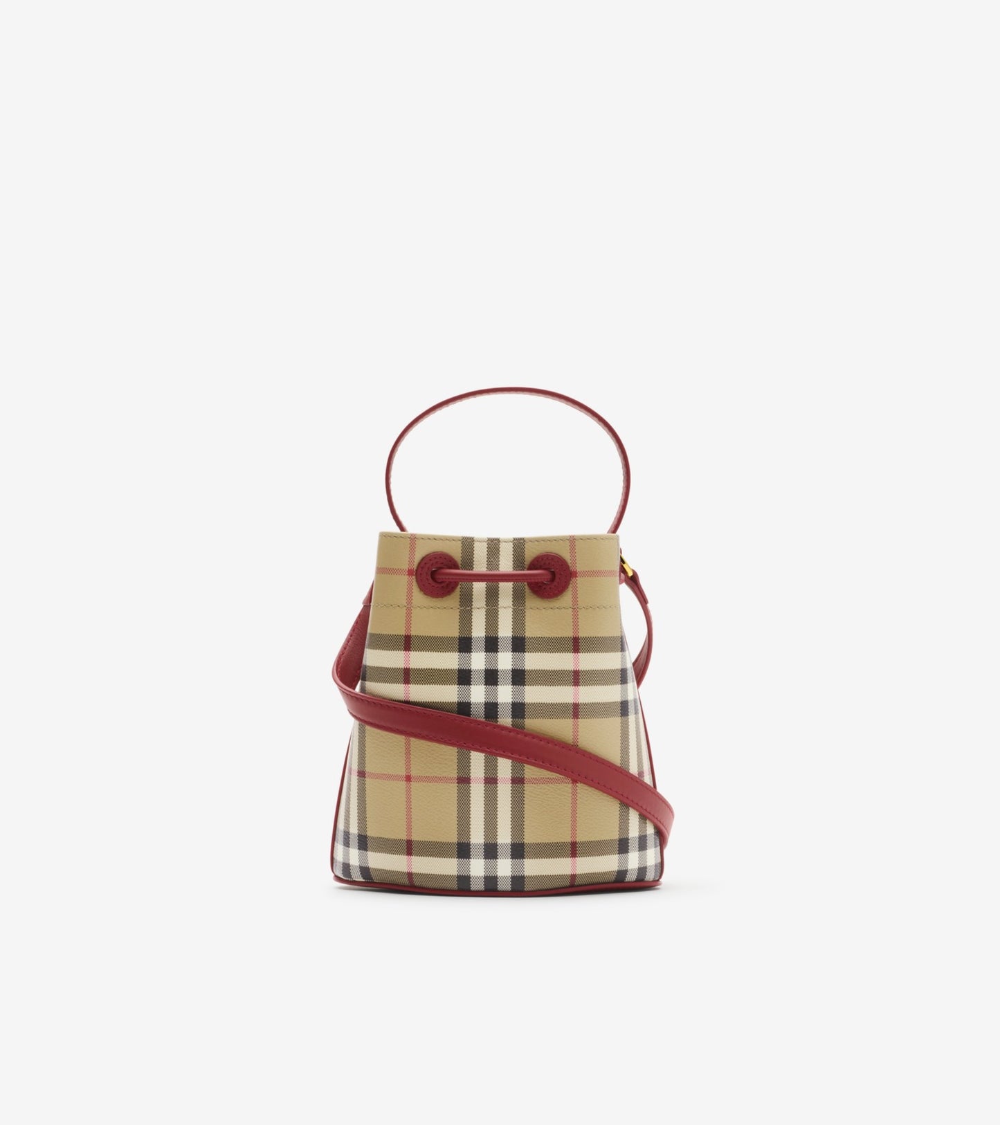 Mini Check Bucket Bag in Archive beige/ruby red
