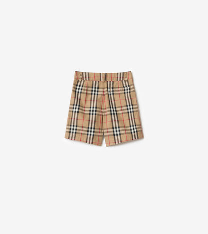 Check Cotton Oxford Shorts in Sand beige