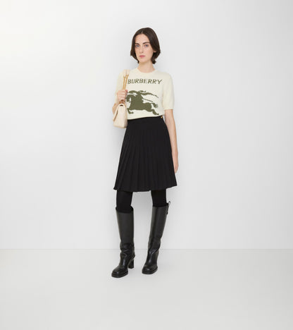 Pleated Wool Blend Midi Skirt in Black