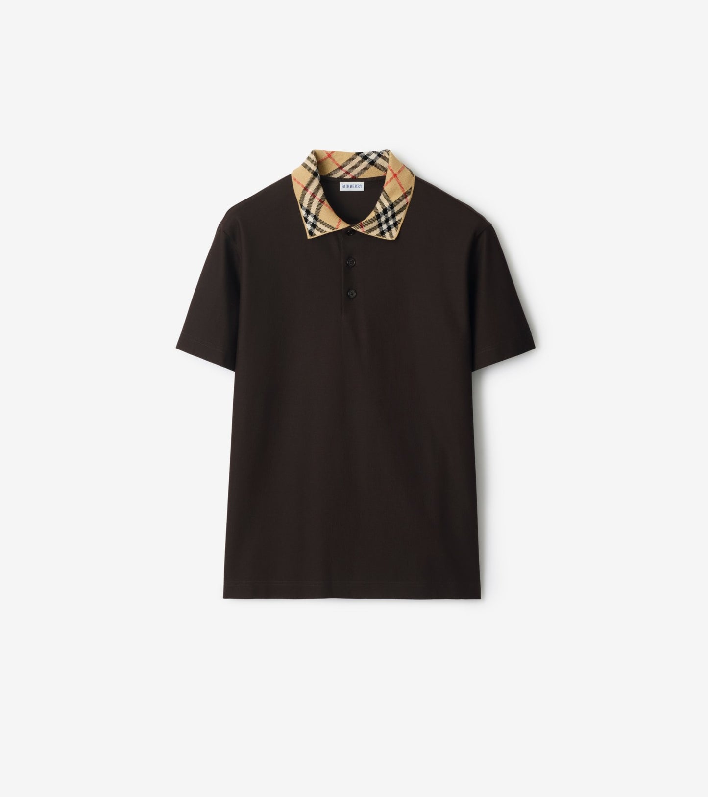 Check Collar Cotton Polo Shirt in Clove brown