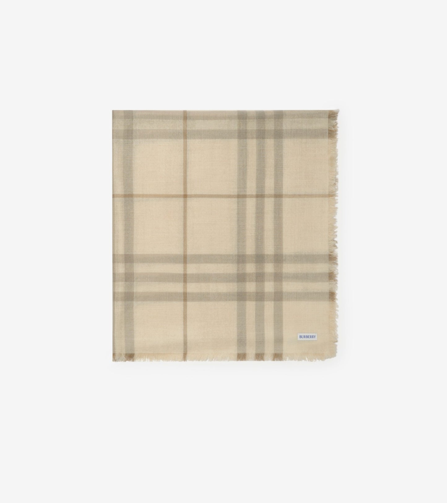 Reversible Check Wool Silk Scarf in Sand beige/vole brown