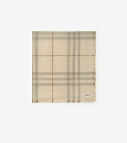 Reversible Check Wool Silk Scarf in Sand beige/vole brown