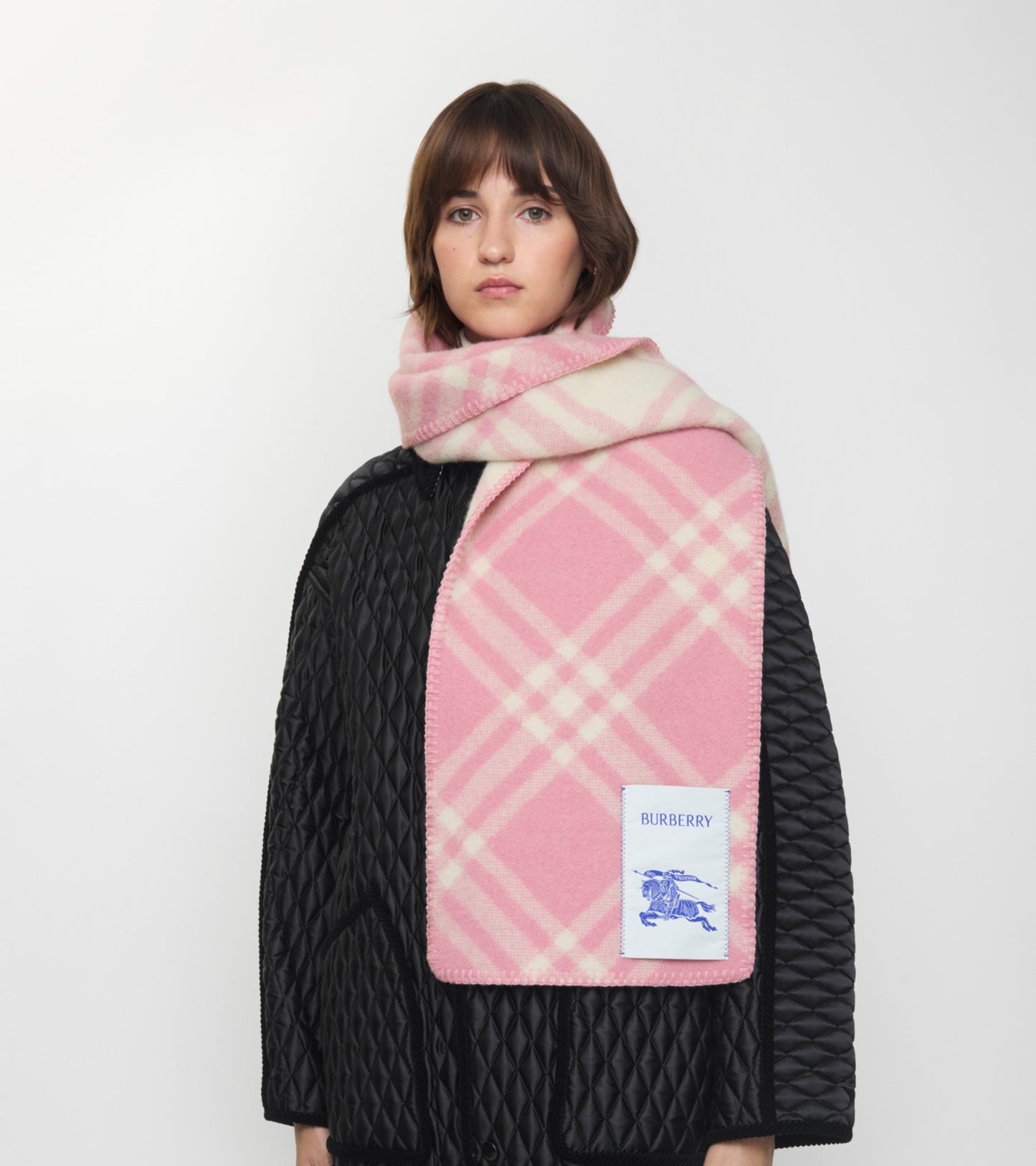 Check Wool Scarf in Sugar pink