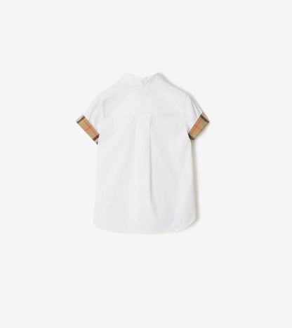 Check Trim Cotton Poplin Shirt in White