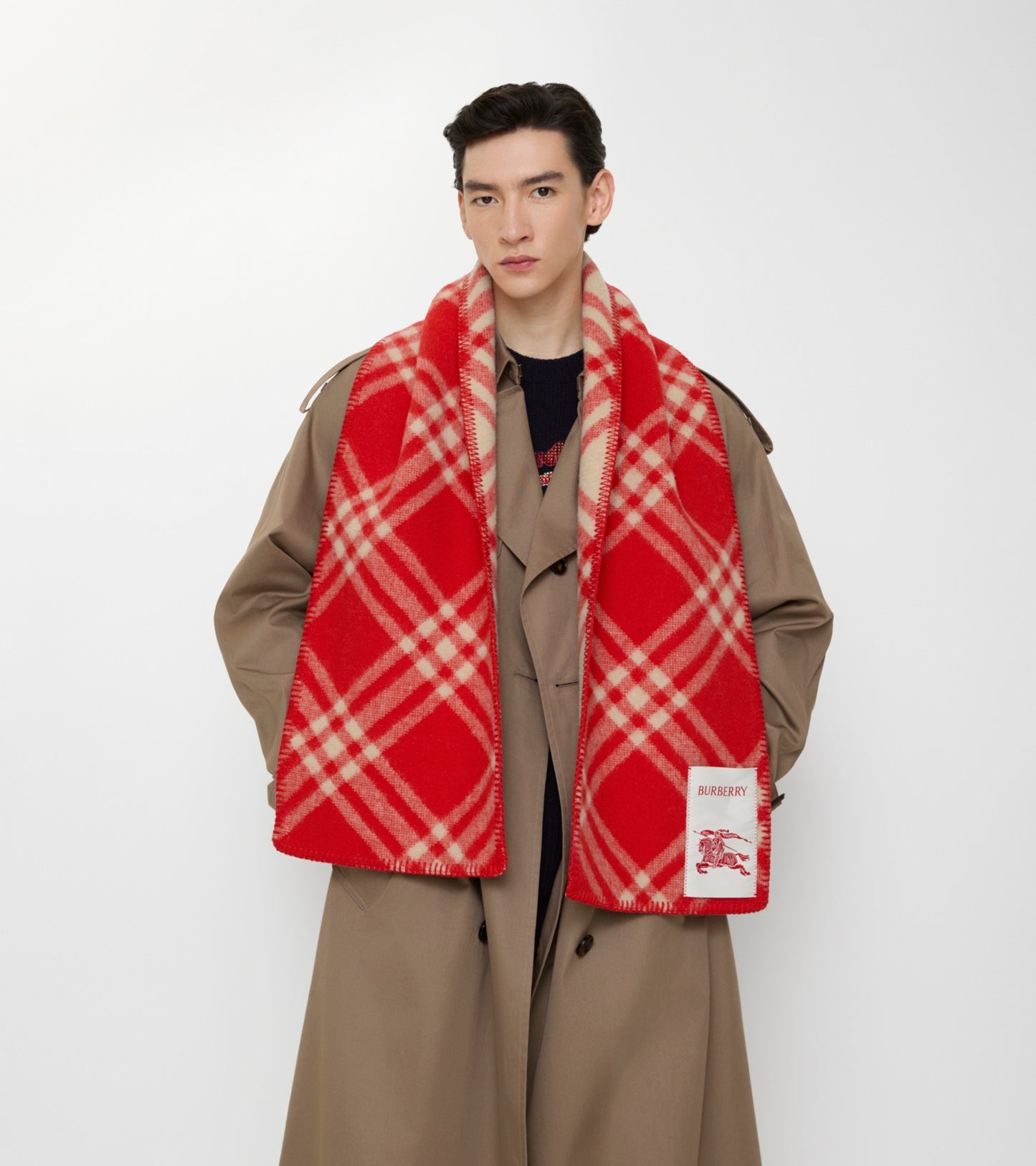 Check Wool Scarf in Crayon red