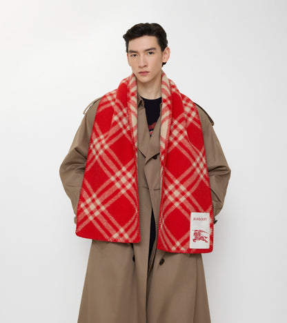 Check Wool Scarf in Crayon red