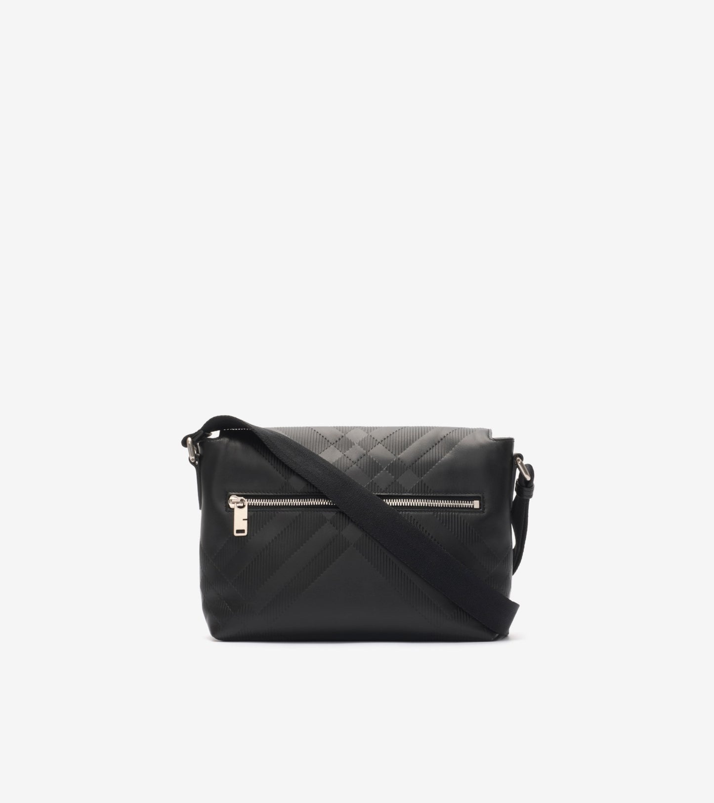 Small Embossed Check Buckled Messenger Bag in Black