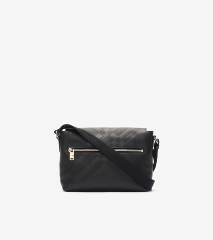 Small Embossed Check Buckled Messenger Bag in Black