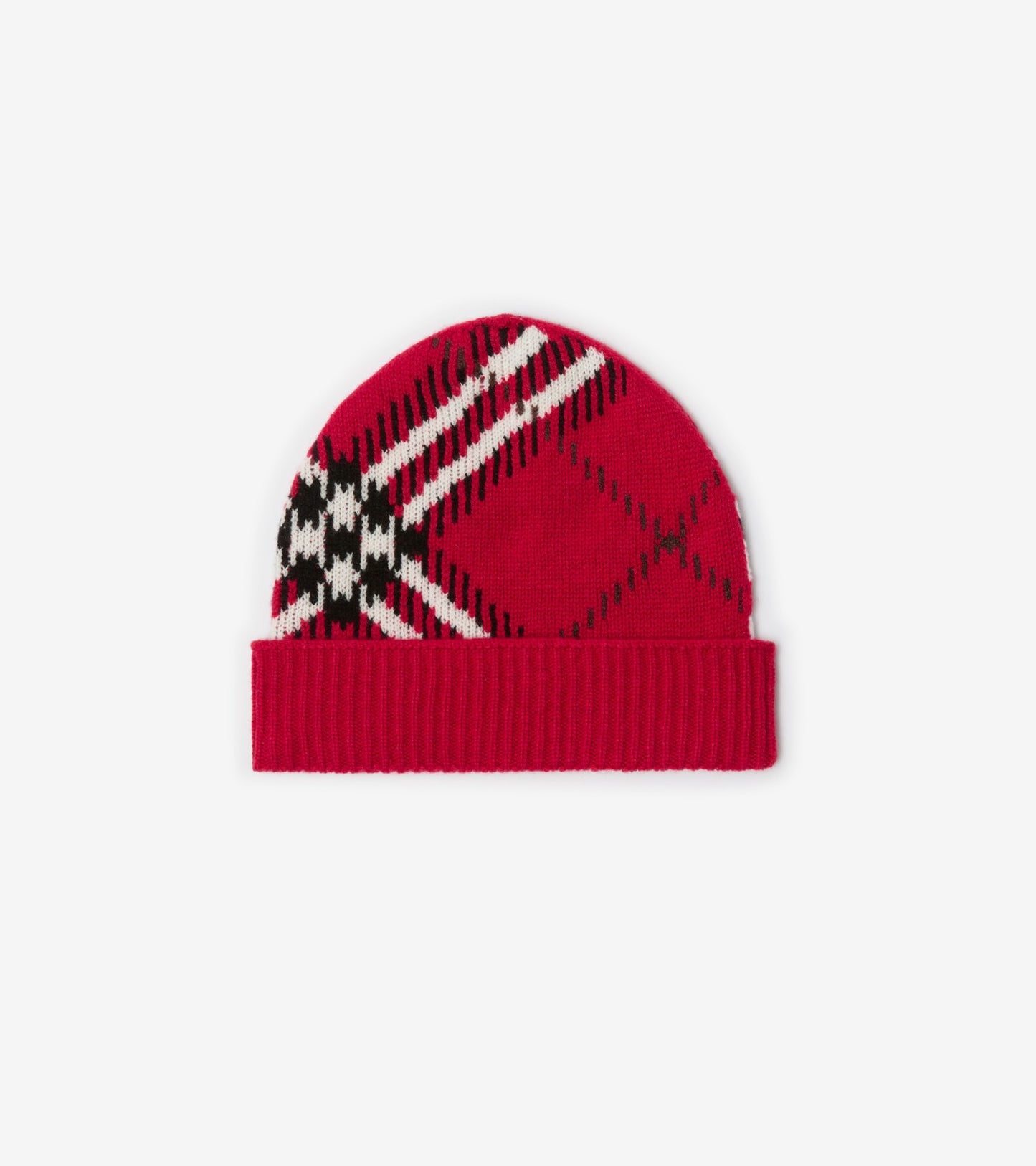 Check Cashmere Blend Beanie in Post red