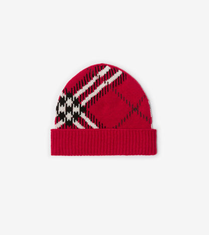 Check Cashmere Blend Beanie in Post red