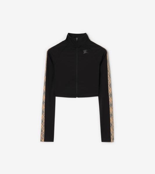 Stretch Nylon Cropped Track Jacket in Black