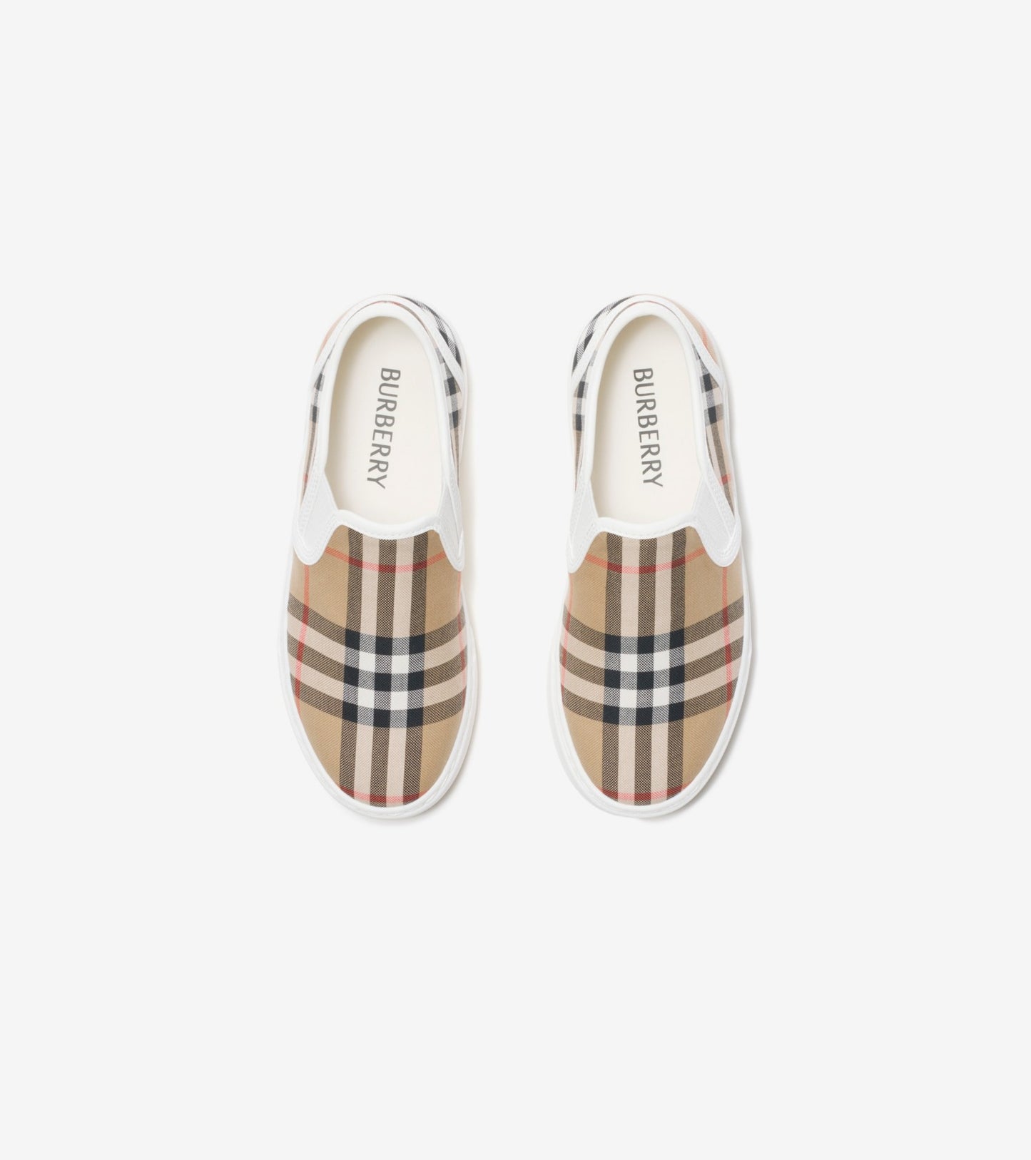Check Cotton Slip-on Sneakers in Sand beige - Children