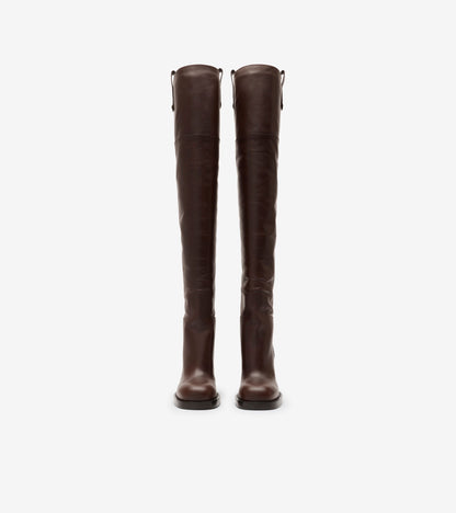 Leather Cavalier Thigh-high Heel Boots in Treacle brown