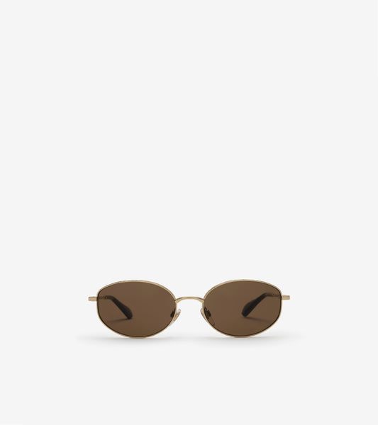 Metal Check Oval Sunglasses in Light gold