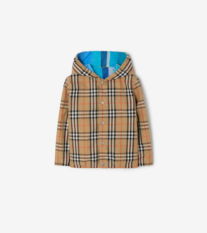 Reversible Check Nylon Hooded Jacket in Bright turquoise