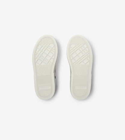 Check and Leather Sneakers in Sand beige - Children