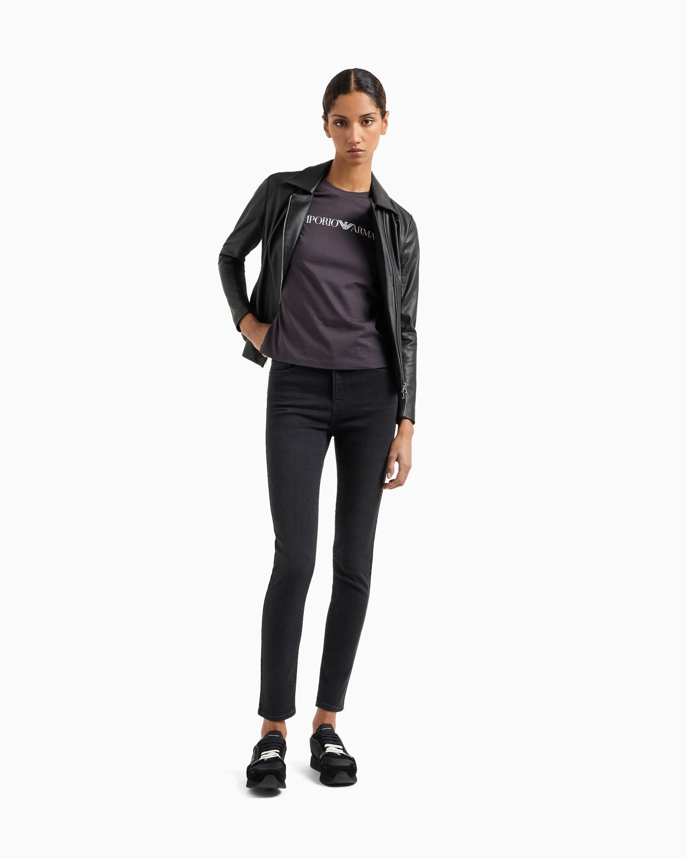 Jersey insert nappa jacket woman