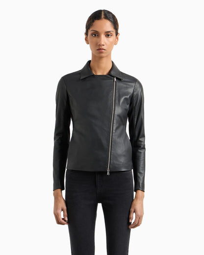 Jersey insert nappa jacket woman