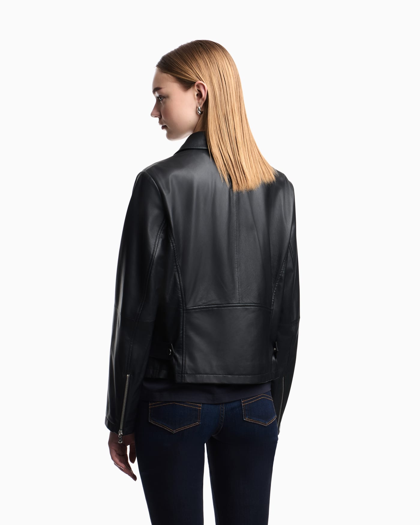 Asymmetrical zip biker jacket woman
