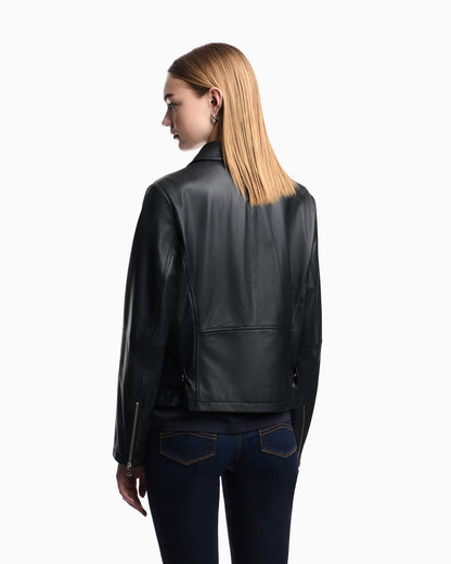 Asymmetrical zip biker jacket woman